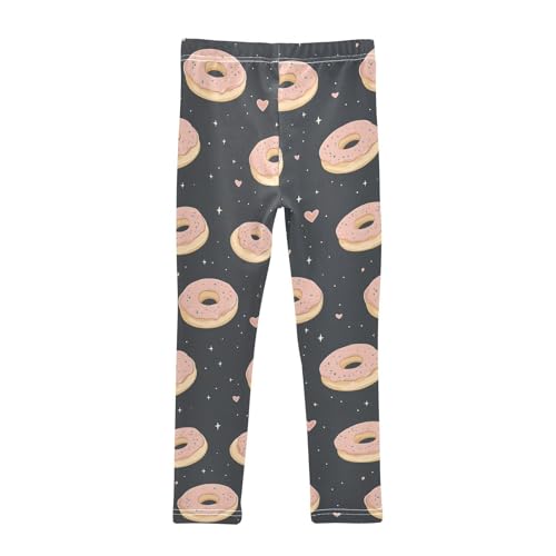 Wusikd Doughnuts Girls' Leggings Toddler Doodles Pink Hearts Kids Yoga Pants Dance Active Tights 4T2