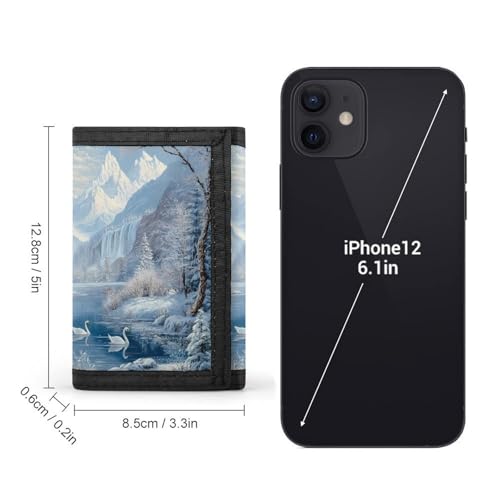 Winter Swans Snowy Mountain Lake Trifold Wallets for Men Women Ultra Thin Card Holder Purse with Zip Coin Pocket2