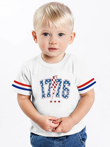 Image of Ithalt Toddler Boys Girls American Flag Shirts 4th of July Tshirt Kids USA Patriotic Tee Independence Day Outfit(3-7y)