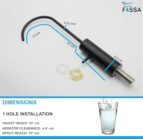 Image of Fossa Opera J Bend RO Tap Kitchen Water Filter Faucet | 100% Lead-Free Drinking Water Faucet | Stainless Steel | 360 Swivel Spout | Brushed Nickel Black Finish | Rust-Free Healthy Water Filter Tap