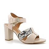 piel piton caracteristicas  Angkorly - Zapatillas Moda Sandalias Elegante Elegante - Chic BCBG Mujer Efecto Piel de Serpiente pitón Hebilla Tacón Ancho Alto 8.5 CM - Beige M552 T 38