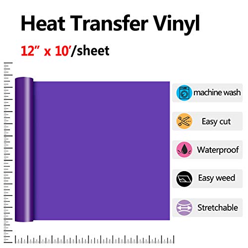 Image of RENLITONG Purple HTV Iron on Vinyl 12Inch by 10ft Roll Heat Transfer Vinyl for T-Shirt HTV Rolls for All Cutter Machine - Easy to Cut & Weed for Heat Transfer Design
