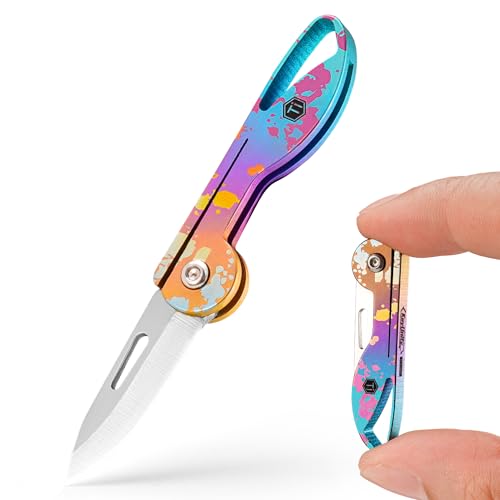 Image of KeyUnity KK05 Titanium Mini Pocket Knife, 1.06-Inch Blade, Ink Splash | Lightweight EDC Knife for opening packages and snack wrappers, removing clothing tags, and handling everyday tasks