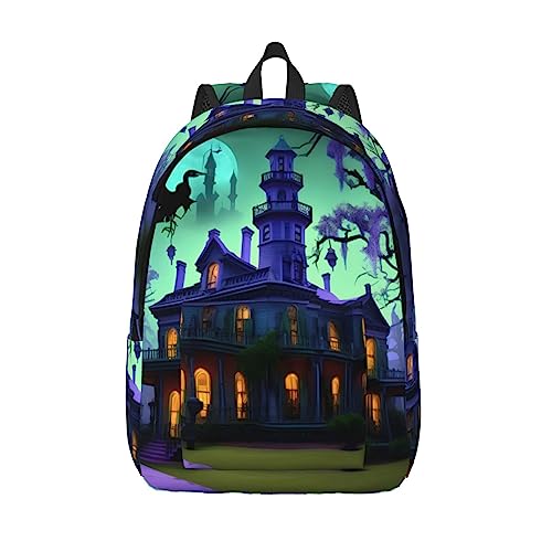 EdWal Mochila negra con estampado Haunted Mansion, mochila de viaje para hombre y mujer, mochila universitaria, bolsa de ordenador para viajes, Negro , M