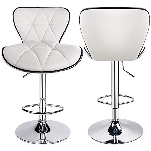Leopard Shell Back Adjustable Swivel Bar Stools, Pu Leather Padded With Back, Set Of 2 (White) #TOP3