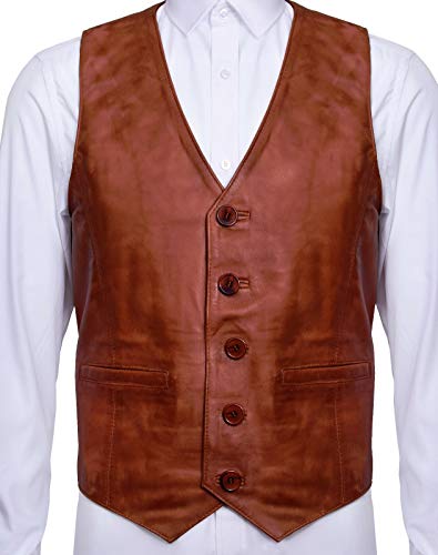 Men's Classic Smart Tan Leather Waistcoat