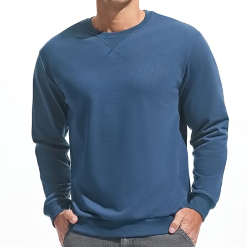 VEIISAR Herren Sweatshirt mit Rundhalsausschnitt Männer Basic Pullover Langarmshirts Freizeit Sport Shirt (616 Dark Blue S)