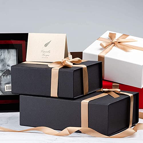 Image of LIFELUM Magnetic Gift Boxes 2 Pack 13.5 x 10 x 4 Elegant Graduation Gift Boxes for Presents Groomsmen Box with Ribbon, Card, Shredded Paper Filler