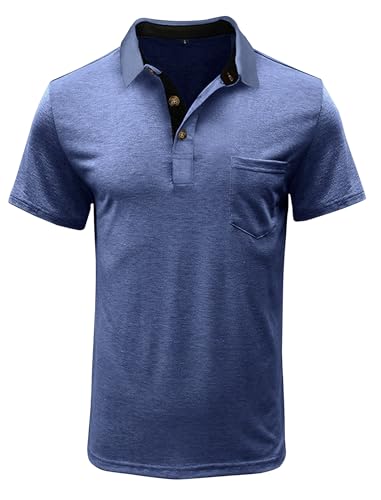 Image of Men's Short Sleeve Polo Shirts Buttons Collared T Shirts with Pocket | Moisture-Wicking,Soft Stretch Fabric, Lightweight,Structured Collar,Business Casual, Golf, Office,All-Day Comfort