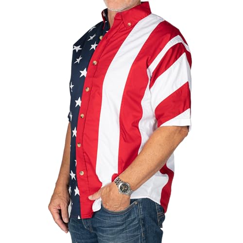 Flagshirt Men's Half Stars Half Stripes American Flag Shirt - Button-Up, Red, White & Blue2