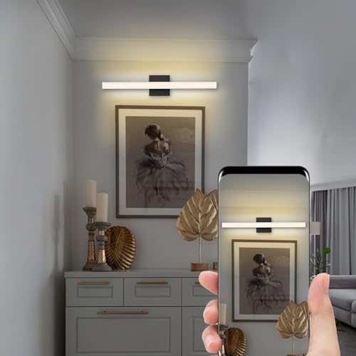 Image of Sconces Wall Lighting for Vanity, Modern Dimmable Matte Black LED Wall Mount Vanity Lighting Fixture, 24 Inches 25W 3000K Bathroom Wall Lights with Acrylic Shade Indoor for Bedroom, Living Room