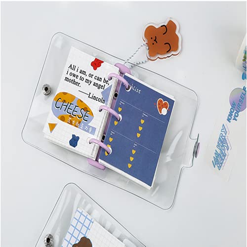Mini Binder Pockets,3-Hole Refillable Notebook Accessories Set, Transparent PVC Loose-Leaf Notebook,Including 70 Internal Grid Pages+12 Paper Cards+2 Storage Bags+45 Note Tabs +1 Shell (white) - Thumbnail 6
