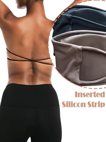 Image of Women's Padded Bandeau Strapless Sports Bra Tube Top Wireless Non-Slip Seamless Stretchy Workout Bralette