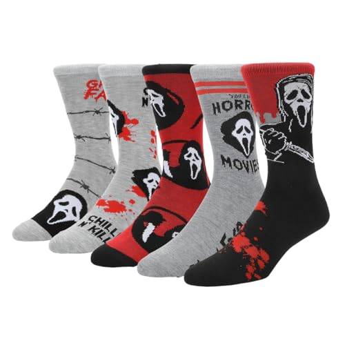 Bioworld Ghostface You Like Horror Movies? Character Art And Icons Mens 5-Pack Casual Crew Socks