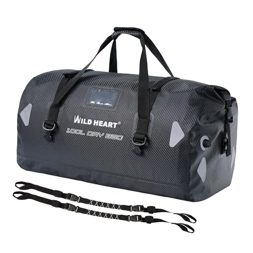WILD HEART 防水バッグ ダッフルバッグ 40L 66L 100L 溶接シームショルダーストラップ付き バインディングロープ カヤック キャンプ ボート/バイサイクル オートバイドラムバッグ ツーリング シートバッグ オートバイ アウトドア (imitation carbon fiber,100L)