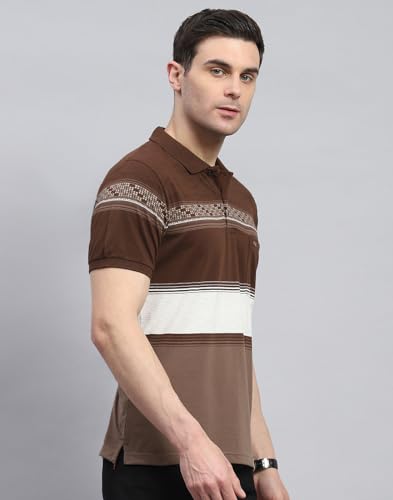 Image of Monte Carlo Mens Striped Polo Collar Half Sleeve Cotton Blend Casual T-Shirt (224064162)