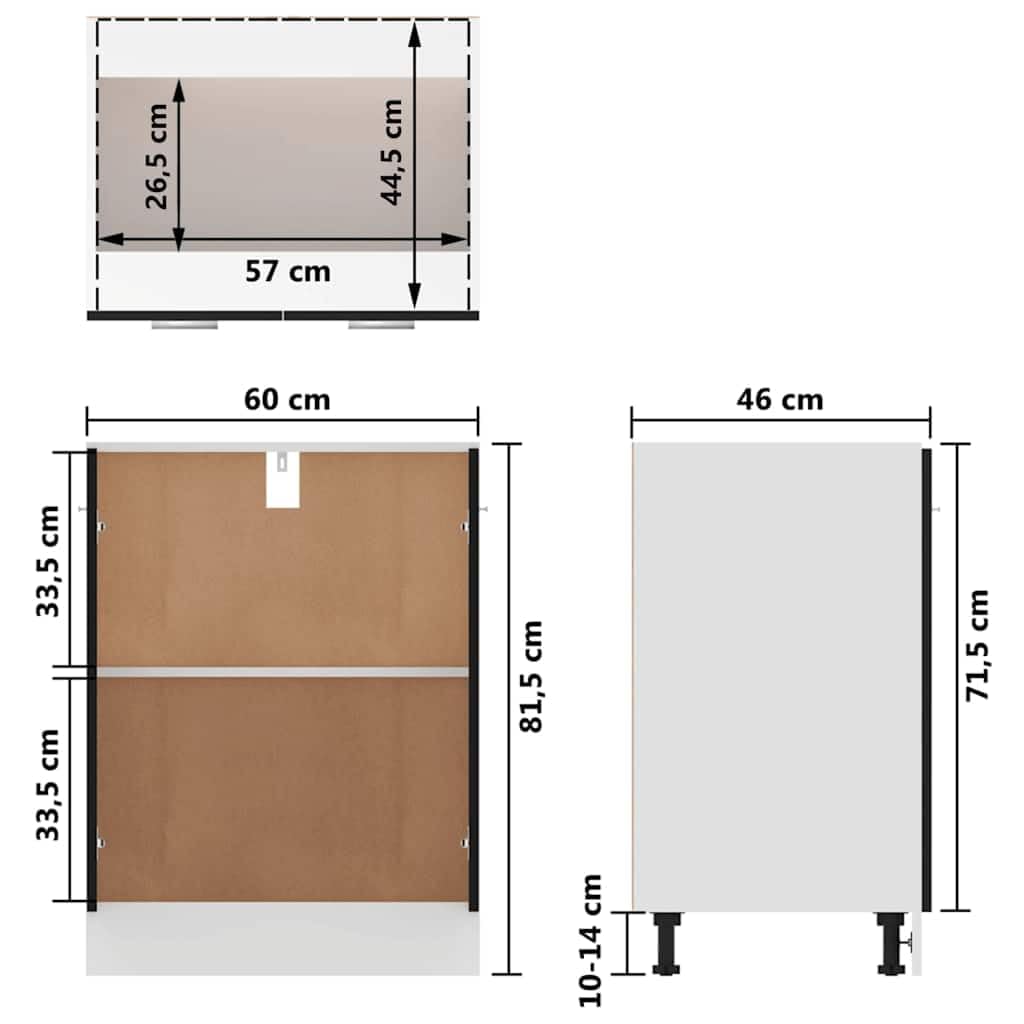 Lyon - Mobiletto da cucina in legno nero, 60 x 46 x 81,5 cm, con anta e mensola, per sala da pranzo, dispensa, caffetteria, bar, isola