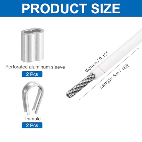 Cable de acero inoxidable de 3 mm plastificado en vinilo blanco con accesorios de unión 2