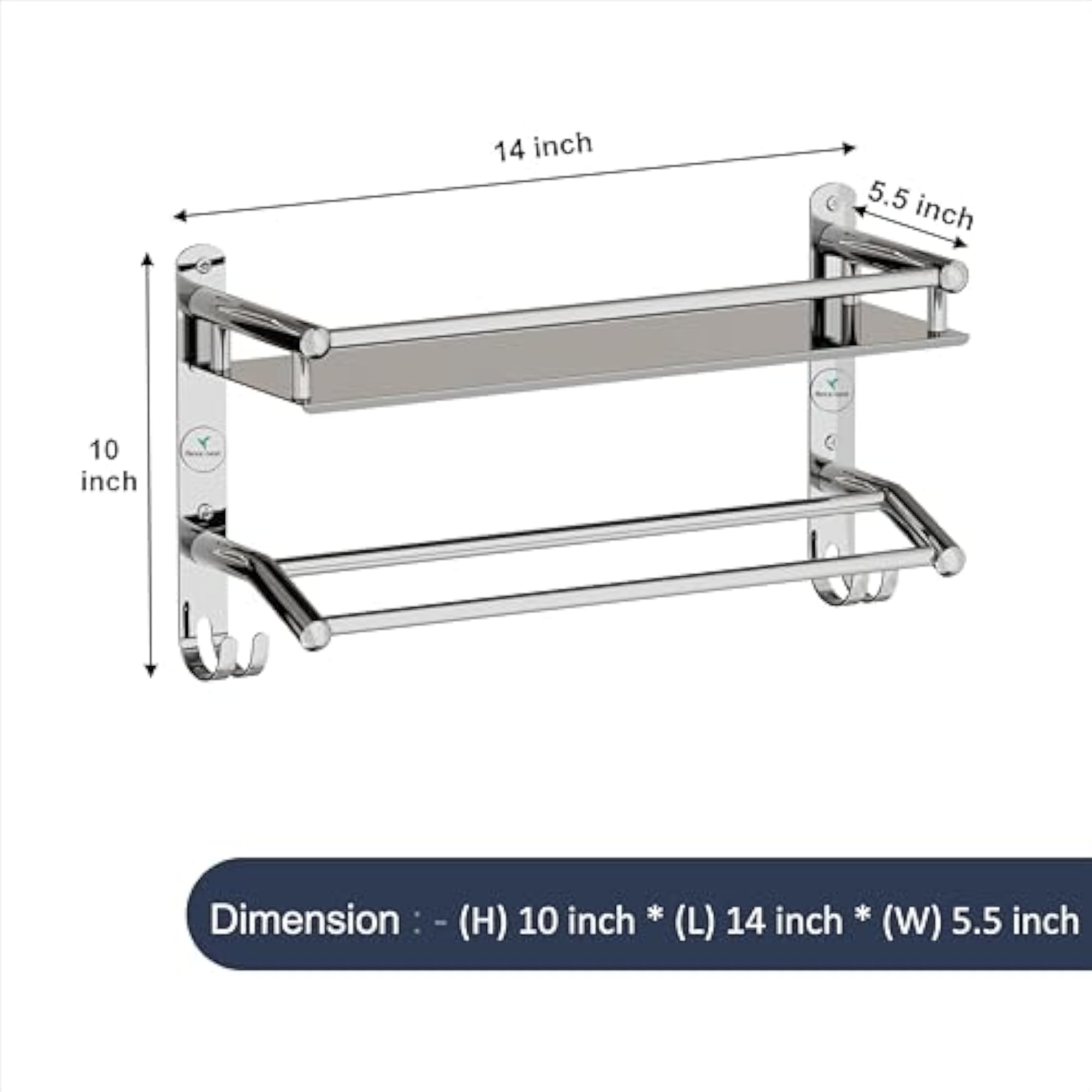 Rustproof Stainless Steel Bathroom Shelf with Hooks