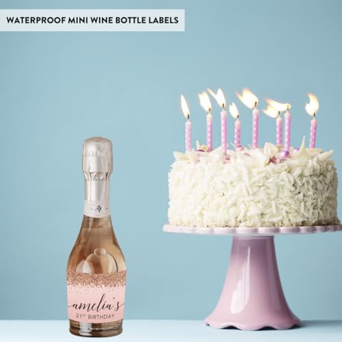 Andaz Press Personalized Mini Champagne Wine Bottle Labels, Birthday Blush Pink Faux Rose Gold Glitter Elegant, 20-Pack, Custom Champagne Bottle Labels 21St Birthday Wine Bottle Labels Birthday Labels - Thumbnail 7