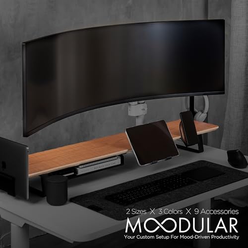 Image of ULTRARM Moodular Wooden Monitor Stand Desk Organizer, Large 45.6 inch Oak | Customizable Organized Workspace, Aluminum Slide Rails, 10 Add-Ons Sold Separately: Storage Drawer, Tablet, Phone & More