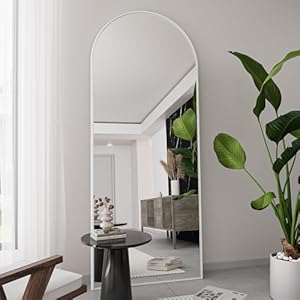TinyTimes 65”x22” Arched Full Length Mirror with Stand, Full Body Mirror Full Length Floor Freestanding, Wall Mounted Mirrors for Bedroom Living Room Cloakroom (White)