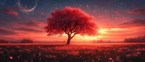 Diamond Painting Arbre et Coucher de Soleil Toile Cristal Haut de Gamme Format XL 100x200 CM