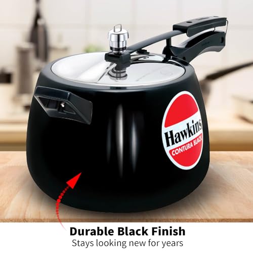 Hawkins 6.5 Litre Contura Black Pressure Cooker, Hard Anodised Inner Lid Cooker, Handi Cooker, Black (Cb65), 6.5 Liter