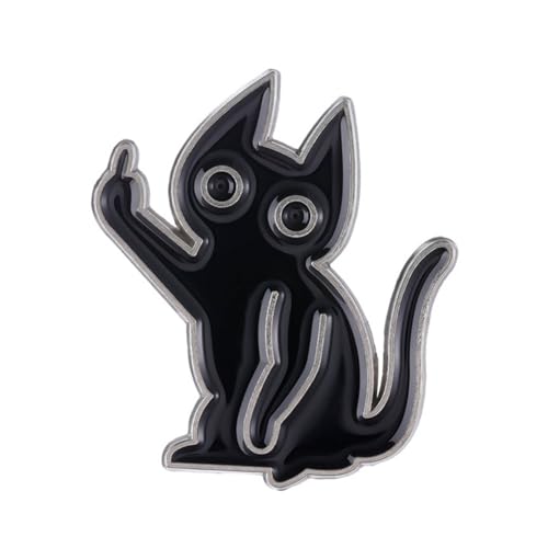 Image of Enamel Cat Pin, Funny Cat Brooch Pin, Black Cat Cool Cute Brooches Lapel Pins Creative Humor Animal Gesture Lapel Badge for Backpack Colthes Jacket Bag Hat
