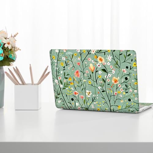 Image of Laptop Skin Sticker Decal,13.3 inch 14 inch 15 inch 15.4 inch 15.6 inch Laptop Universal Vinyl Skin Sticker Cover, Reusable Art Decal Protector, Green Art Flowers