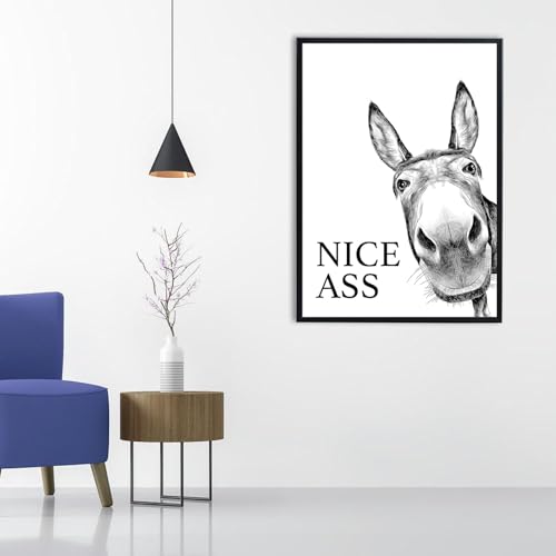 AMJKEJI Poster Badezimmer Deko Bilder Bad schwarz-weiß Spruch, WC Deko DIN A4 Wandbilder Esel (Humor Esel)