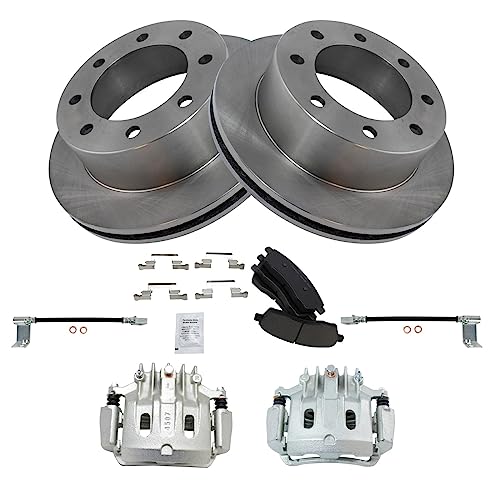 Image of TRQ Rear Brake Pad, Caliper, Hose, & Rotor Kit Ceramic Compatible with 2000-2005 Ford Excursion 2001 F-250 Super Duty 2000-2001 F-350 Super Duty