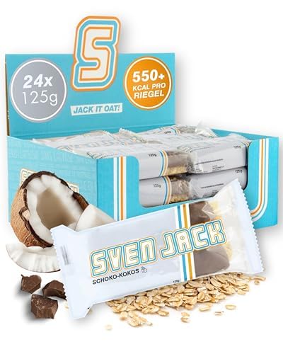 Sven Jack (Energy Cake) – Schoko-Kokos 24x 125g (3kg) - Fitness Riegel aus Haferflocken mit langkettigen Kohlenhydraten – Hafer Snack & Sattmacher für den Alltag I Müsliriegel