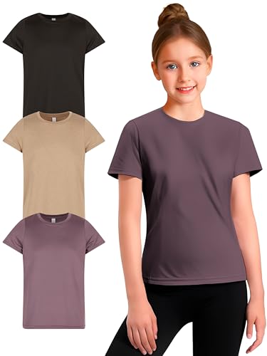 Girl's Athletic Shirts 3 Pack Crew Neck Short Sleeve Tees Summer Active Tops for Teen Girls Soccer & Sports Tshirts for Teens
