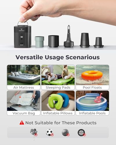 Image of ETENWOLF AIR 3 Air Pump for Inflatables with 2600 mAh Battery & Camping Light, Ultra-Fast and Mini Electric Air Pump, Inflate Deflate for Air Mattress, Pool Floats, Vacuum Storage Bags