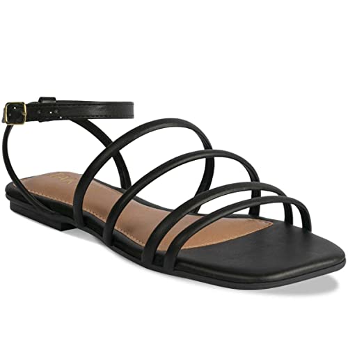 Sandália Feminina Rasteirinha Tiras Coloridas Leve Macio Confort Moda A7.02 C Cor:Preto;Tamanho:40;G