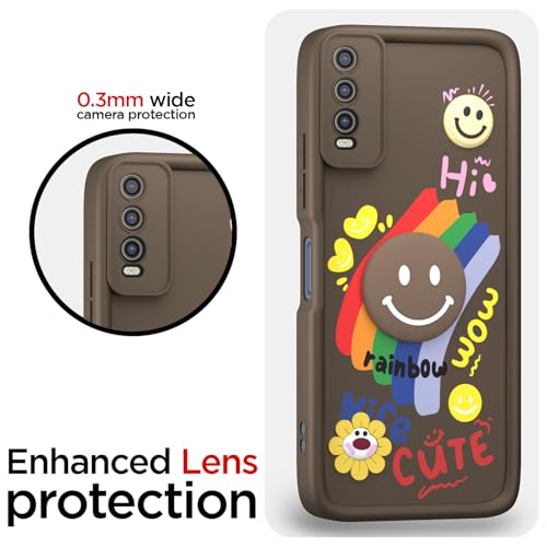 Image of Pikkme Back Cover for Vivo Y12s / Y20 / Y20i / Y20G | Soft Silicone| Cute Rainbow Smile & 3D Cartoon Flower Design | Shockproof Raised Camera Protection Bumper Case (Brown)