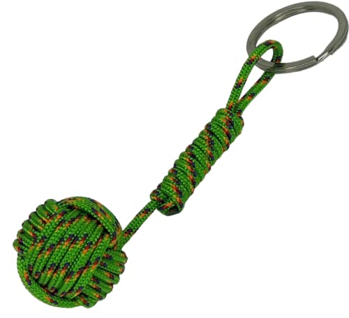 Porte-clés Pomme de Touline aux couleurs de la Jamaïque, vert, jaune, rouge et orange + bleu. Anneau en acier inoxydable