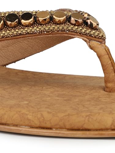 Image of Inc.5 womens Womens Gold Ethnic Embellished Round Toe Flats Euro 41 Slip-On