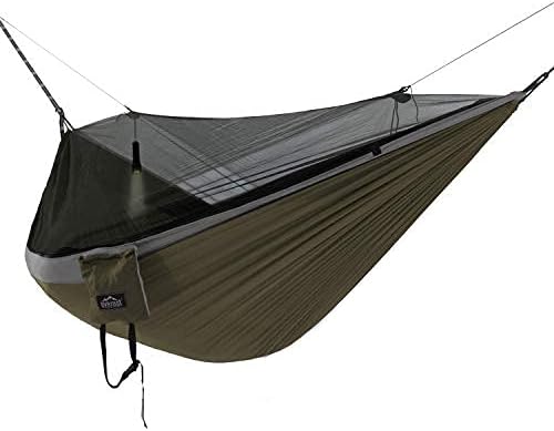 Everest Double Camping Hammock with Mosquito Net | Bug-Free Camping, Hiking, Backpacking & Survival Outdoor Hammock Tent | Reversible, Integrated, Lightweight, Ripstop Nylon | Gray/Green/Net Black