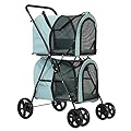 VIAGDO Double Pet Stroller for Small Medium Dogs & Cats, Detachable 4 Wheels Cats Stroller Double Dog Stroller with 2 Portable Travel Carrier/One-Hand Folding/Suspension System