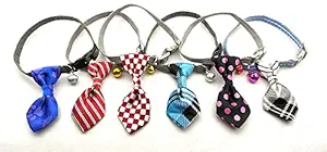 Woofy cat tie Collar with Bell | Nylon Safety tie pet Collar | Cute Adjustable Color Design Necktie for Puppy, Dogs and Cats (Color May Vary, Pack of 2)