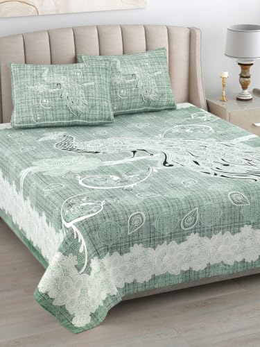 Image of 300 TC 100% Pure Cotton Bedsheet for Double Bed King Size (90x108) inch, Jaipuri Print Double Bedsheet with 2 Pillow Covers, Premium Printed Flat Bed Sheet