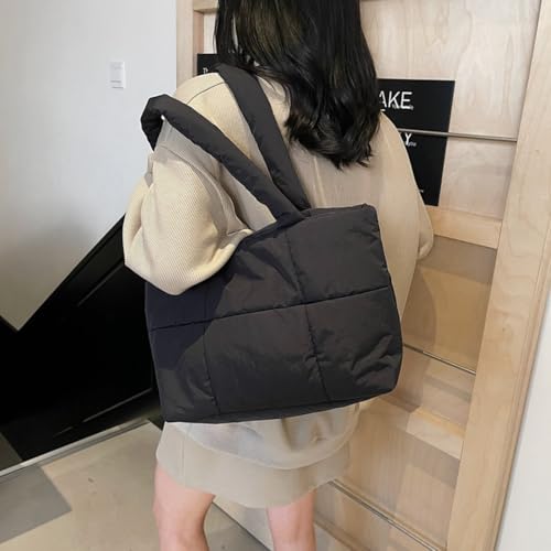 Puffer Tote Bag for Women Puffy Shoulder Handbag Lightweight Bubble Quilted Tote Bag Puffer Purse for Work Travel Gym3