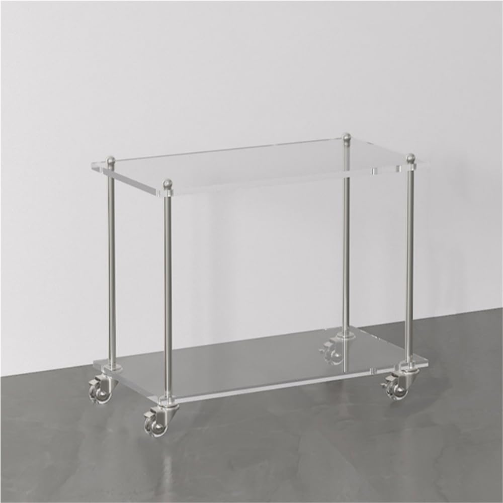 Acrylic Bar Cart, Home Cart Rolling Serving Cart with 2 Lockable Wheels, Floor-Standing Storage Shelf, Suitable for Kitchen, Bathroom and Living Room(Double Layer)