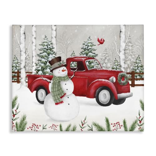 'Winter Wonderland Snowman Cardinal Snowy Red'| Canvas Art