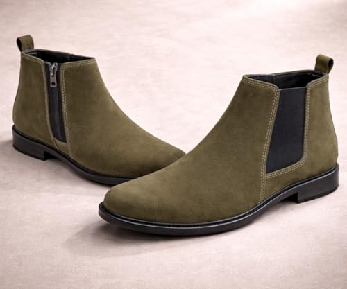 Image of Kraasa THE Ashford - Men's Stylish Vegan Leather Chelsea Boots with Side Zipper & Elastic Panel, Square Toe Ankle Boot (Tan /Black /Brown)
