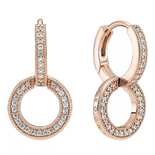 Pandora Signature Sparkling Doube Hoop 14k rose gold-plated earrings with clear cubic zirconia