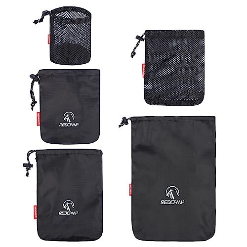 Redcamp Stuff Sack Set Of 5, Lightweight Mesh Nylon Drawstring Storage Bag Pouch For Travelling Hiking Black #TOP25
