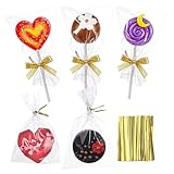 ROSPAKTEK 100 Pcs Cellophane Treat Bags 3x5 Inch with 100 Twist Ties - OPP Plastic Cake Pop Bags for Lollipop, Candy, Chocolate, Cookie Wrapping & Buffet